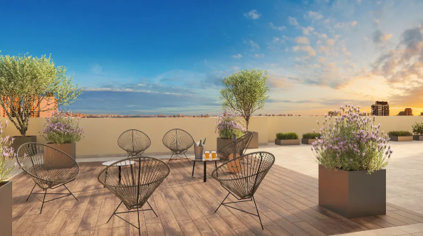 Perspectiva ilustrada do Lounge no Rooftop do Centro&Santa Cecília